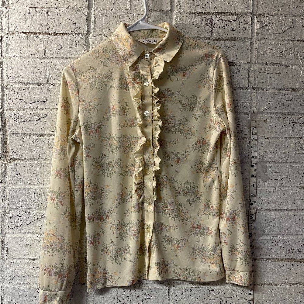 Devon Vintage Yellow Dainty 70's Secretary Blouse Small